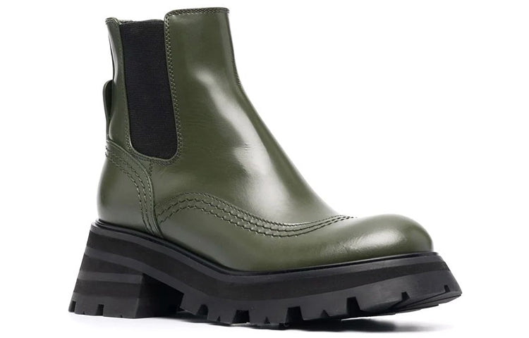 (WMNS) Alexander McQueen Leather Chelsea Ankle Boots 'Olive Black' 666368WHZ843241 #